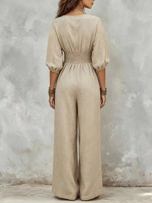 bohemian jumpsuit in White with v-neck