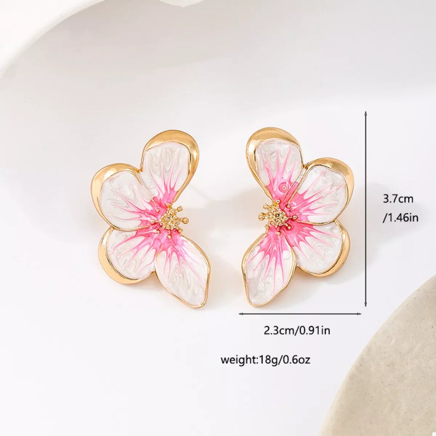 Pink butterfly blossom stud earrings with 18K gold-plated details