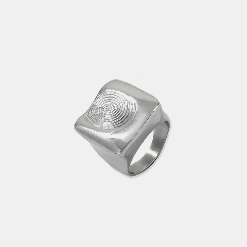 Silver signet ring with sculpted fingerprint detail