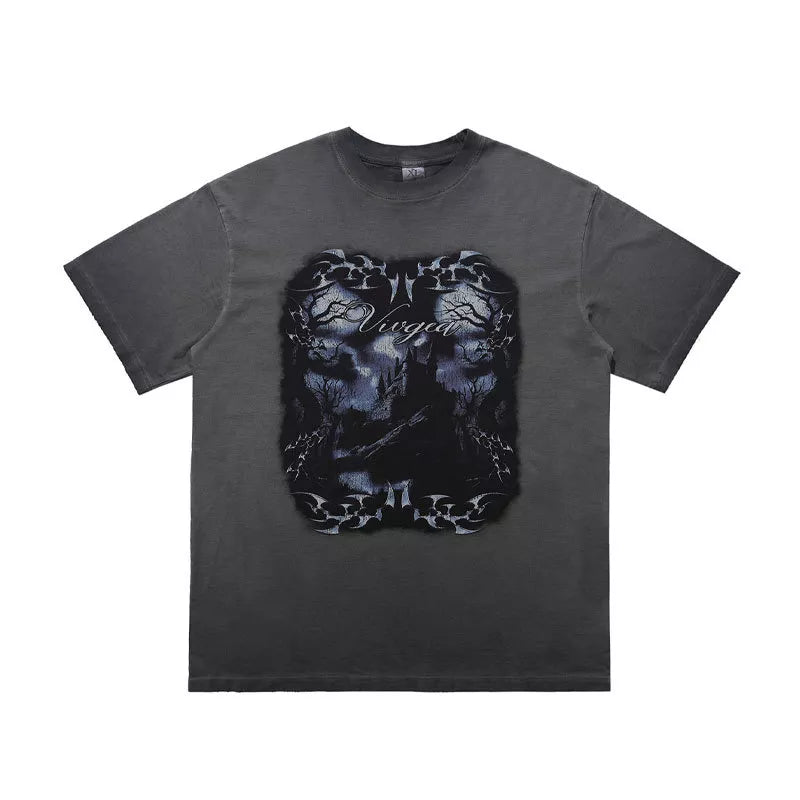 vintage-inspired t-shirt in taupe with crew neck