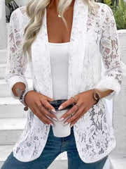 white blazer with floral and notch lapel