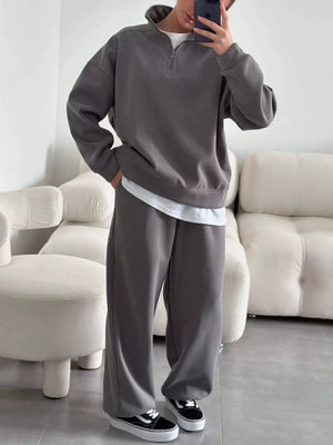 Light Gray oversized, wide-leg sweat set with collared