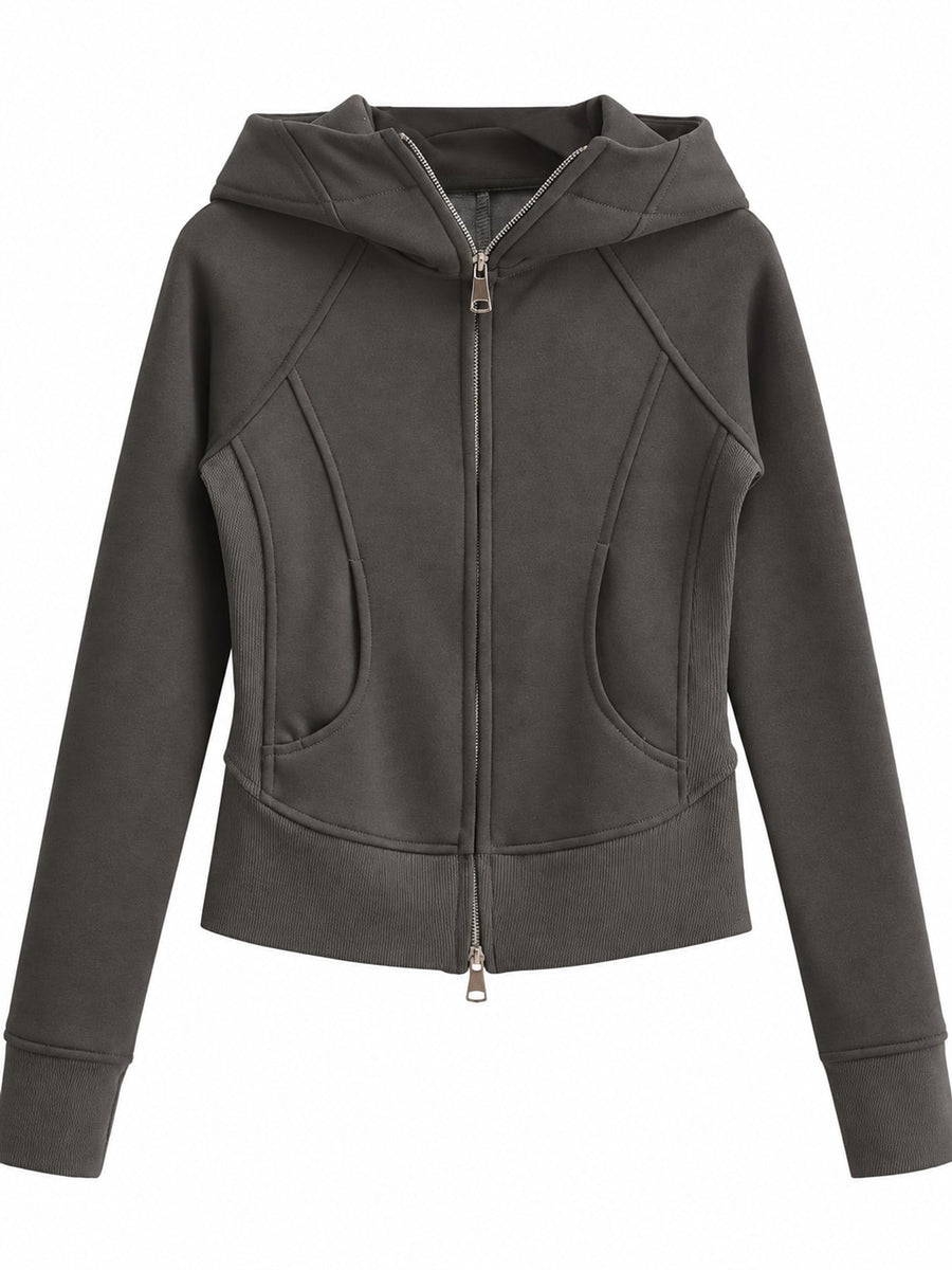 Slim-Fit Full-Zip Hoodie in ivory with zipper