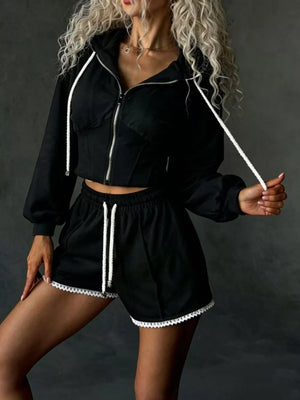 athleisure zip hoodie in Black with hooded