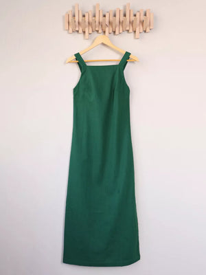 minimalist midi dress in forest green with square neck
