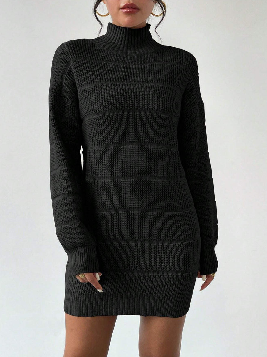 Khaki sweater dress featuring ribbed and ribbed