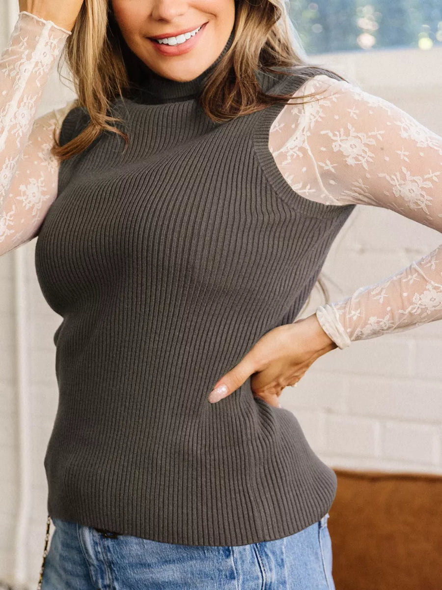 Coffee Brown sweater vest with waist-length and pullover