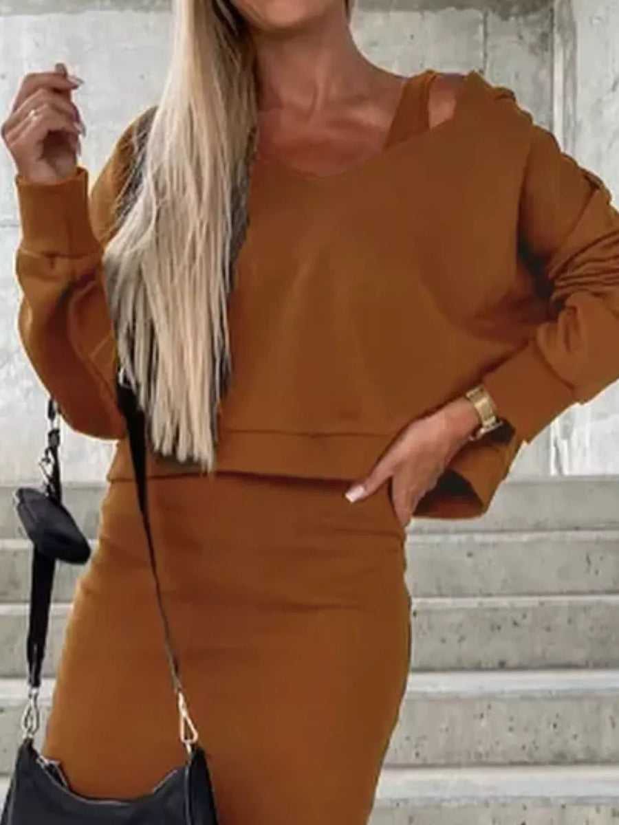 100% polyester Care instructions: Machine wash cold two-piece set in Brown with relaxed silhouette