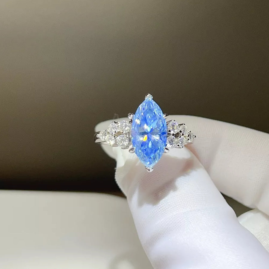 925 Sterling Silver Marquise Solitaire Moissanite Ring in this colorway