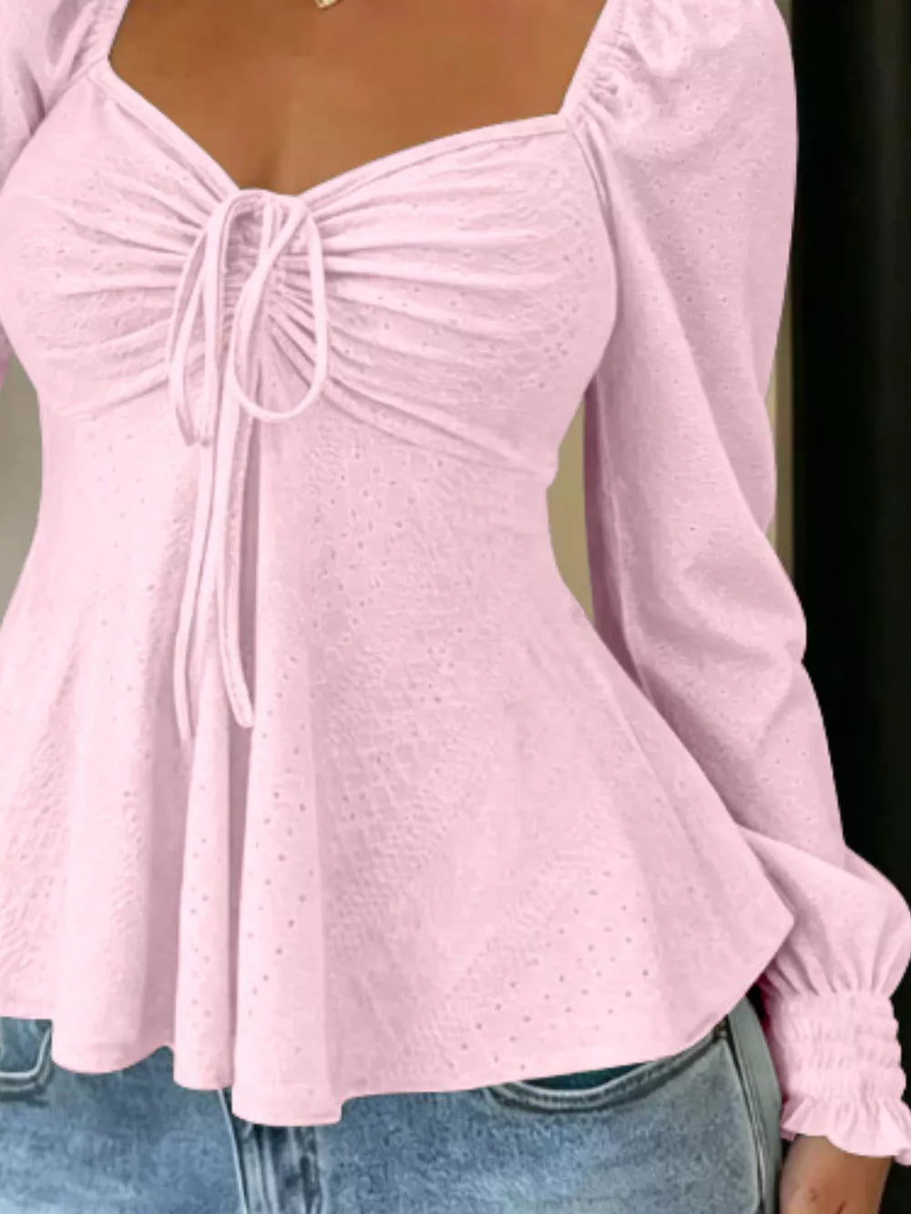 Sky Blue fitted peplum top with sweetheart