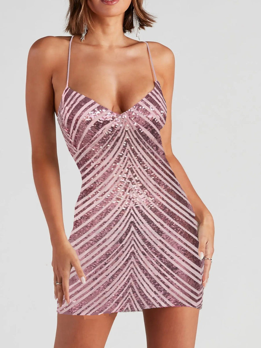 glam bodycon dress in Purple with deep v-neck