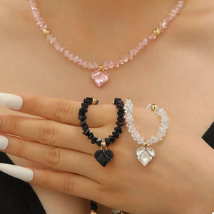 Pearl & Heart Pendant Necklace 18k Gold-plated in grey with pendant