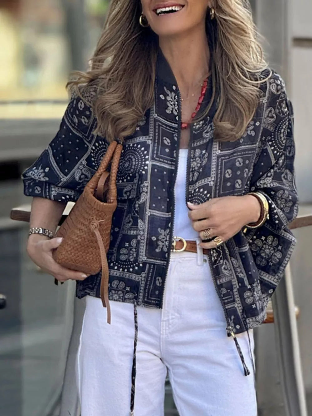 Black Printed Zip Up Jacket