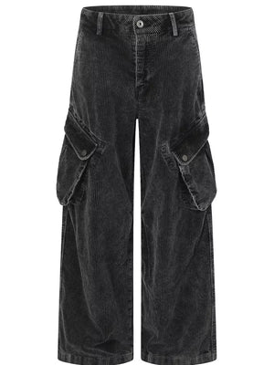 cargo pants in charcoal featuring high-waisted and wide-leg fit
