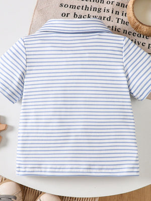 Light Blue striped cotton polo shirt for baby boys with classic collar.