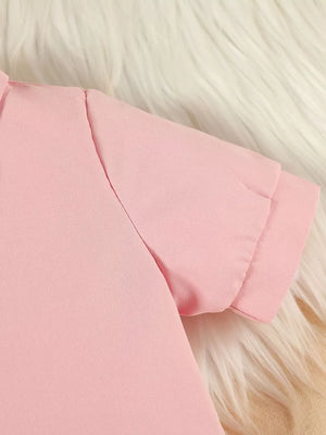 Pink toddler outfit short sleeve with folded cuff detail