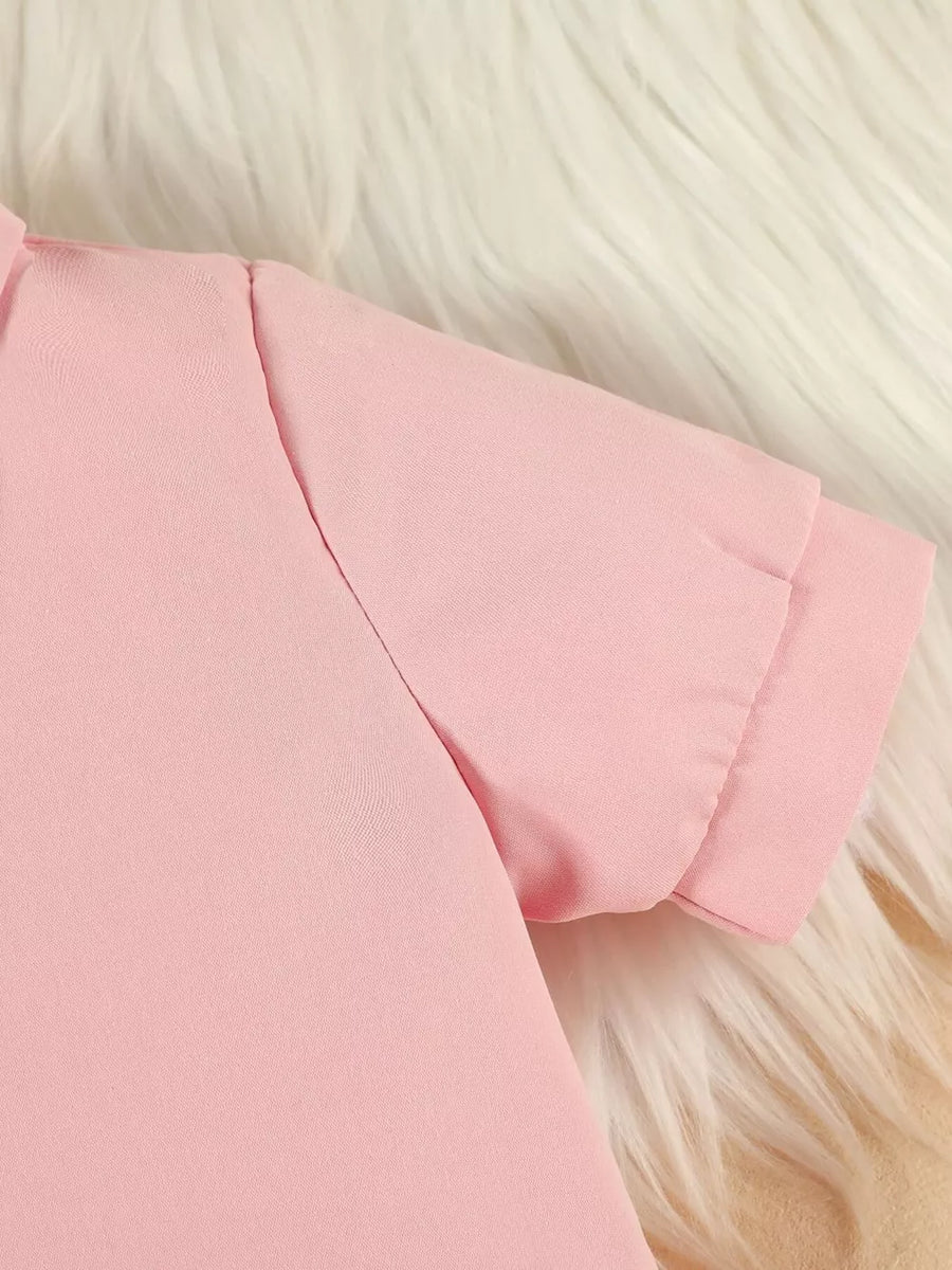 Pink toddler outfit short sleeve with folded cuff detail