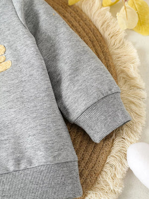 Children's Letter Round Neck Top And Pants Set in Gray