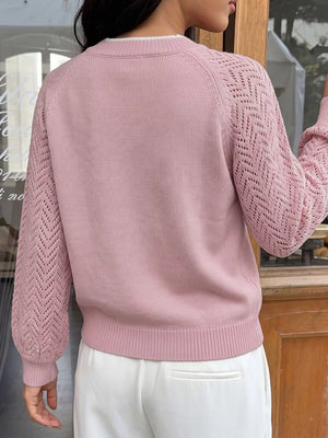 V-neck Openwork Long Sleeve Sweater option 6