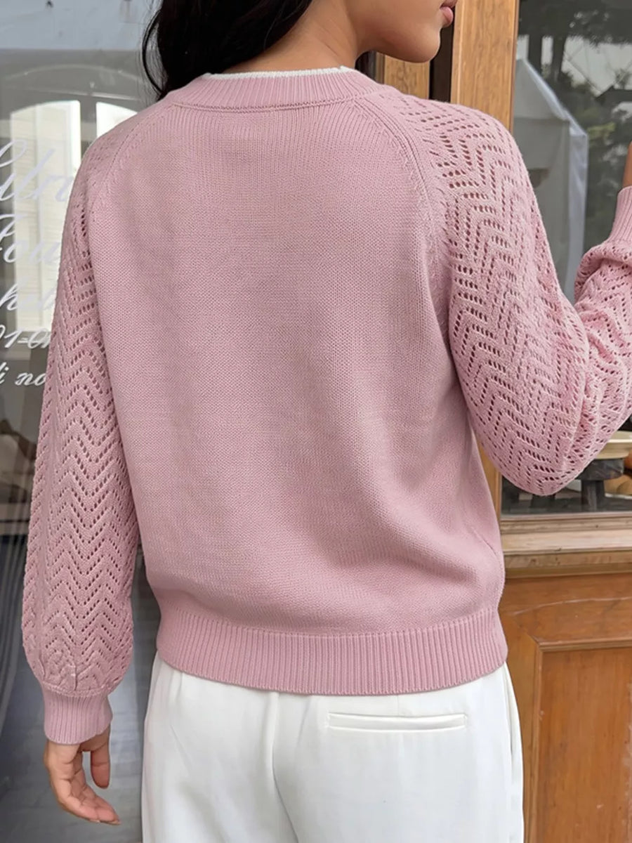 V-neck Openwork Long Sleeve Sweater option 6