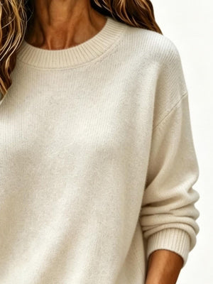 Full Size Round Neck Dropped Shoulder Sweater in Gray with dropped shoulder