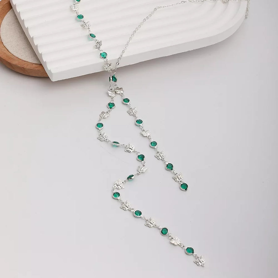 necklace featuring butterfly motif in Silver with Alloy,Rhinestone,Silver-plated Care instructions: Avoid wearing during