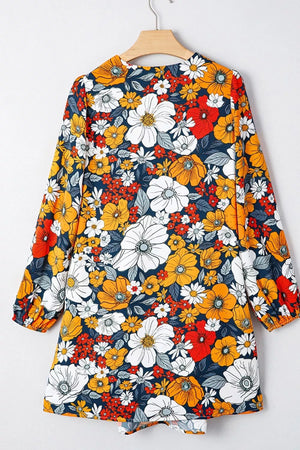 Boho Floral Print V-neck Mini Dress With Pockets option 10