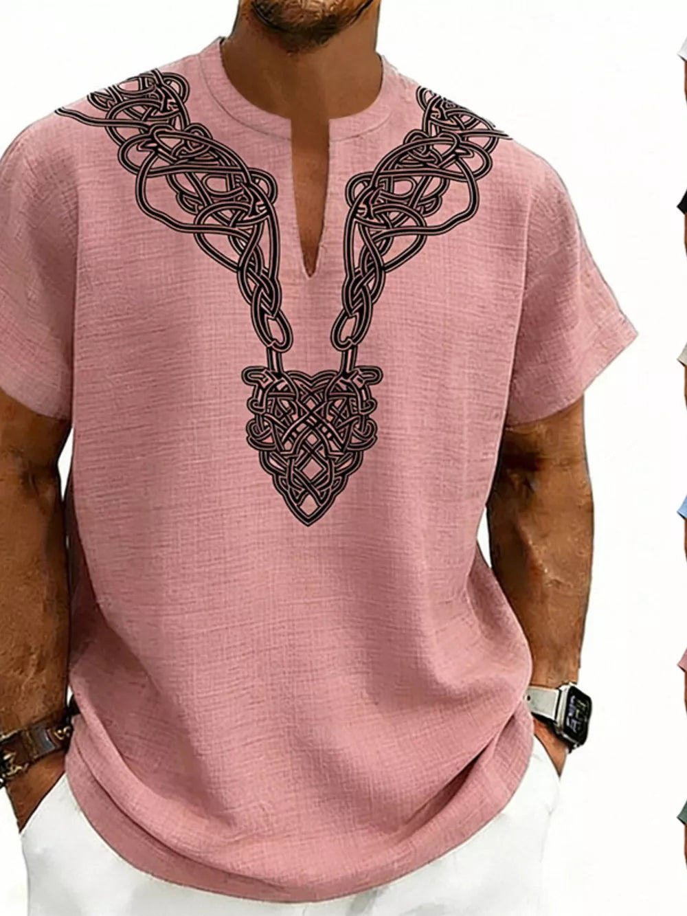 Men's Notched Printed Short Sleeve Shirt Plus Size, view 14