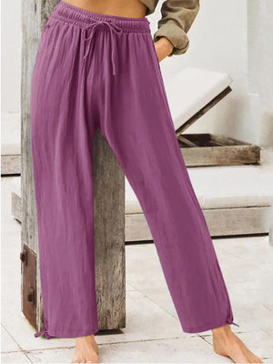 Full Size Casual Drawstring Wide-leg Pants in Dark Gray, view 17