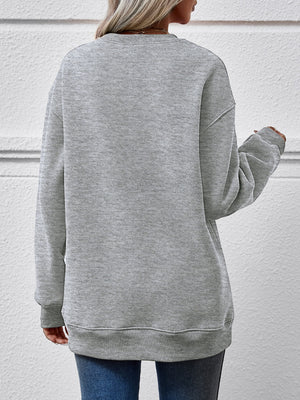 Charcoal crewneck sweatshirt with relaxed fit and ribbed cuffs and hem.