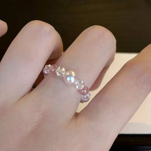 Synthetic Pearl,Crystal Care instructions: 1 ring in rose pink with beaded band silhouette