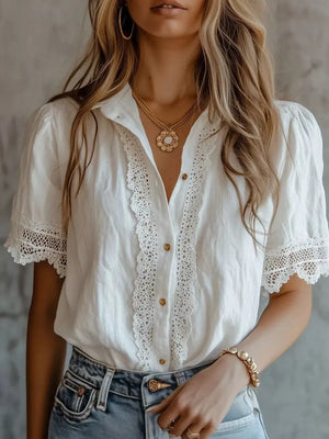 button-down shirt in ivory featuring lace and regular fit