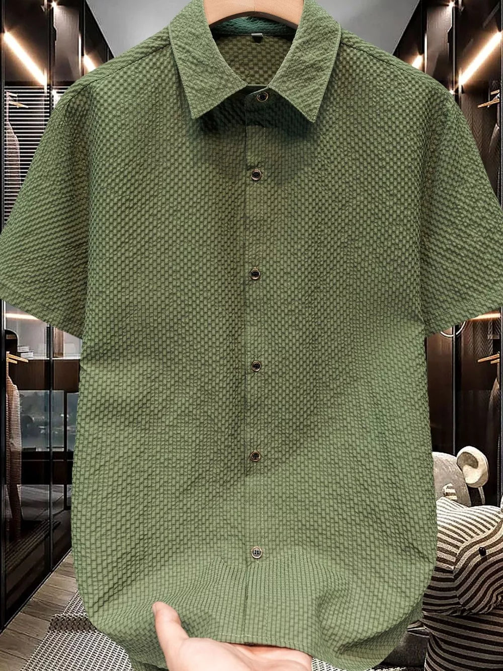 Brown Men's Plus Size Textured Short-sleeve Shirt