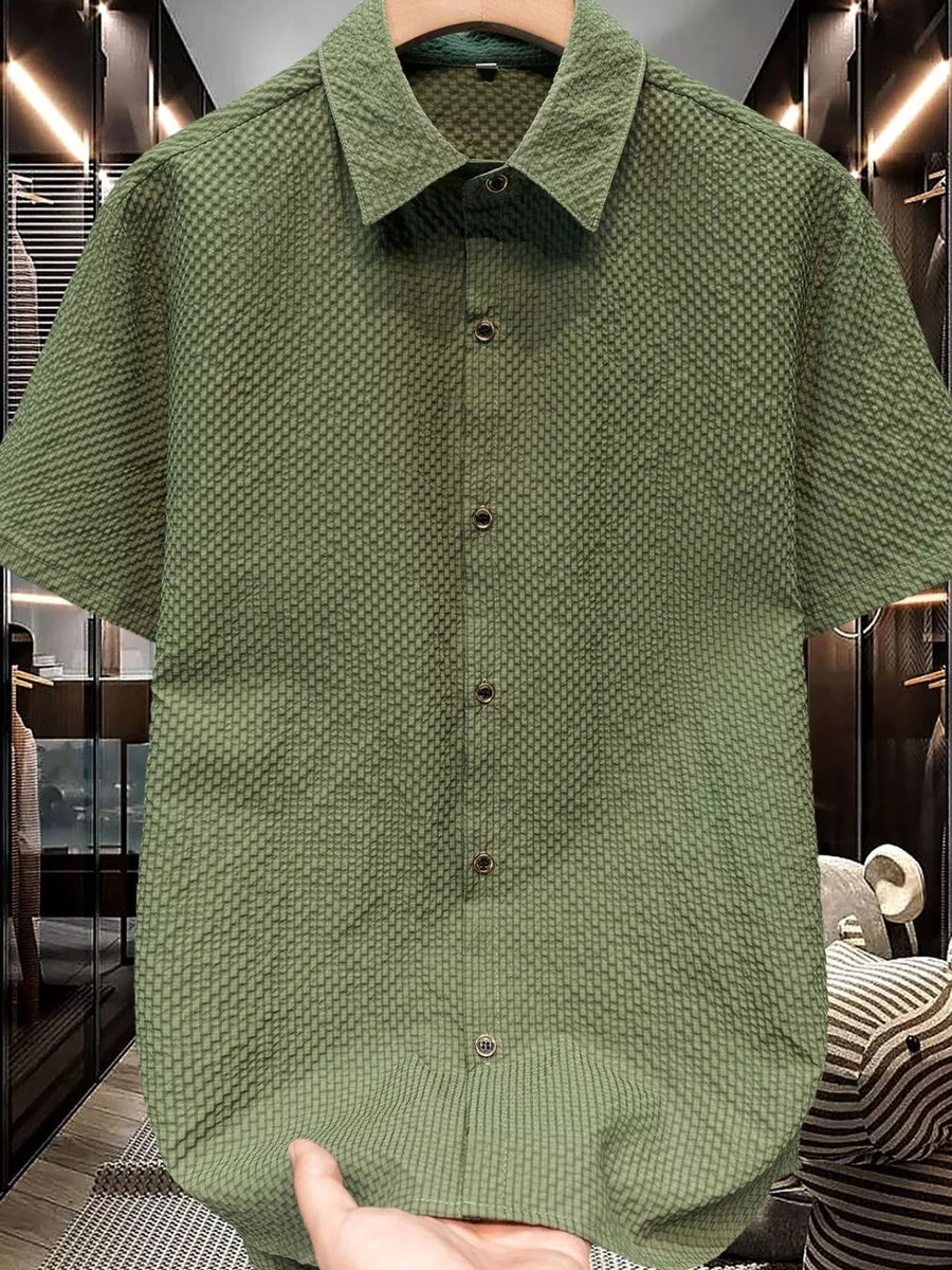 Brown Men's Plus Size Textured Short-sleeve Shirt
