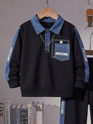 navy blue tracksuit with hip-length, full-length and half-button, elastic