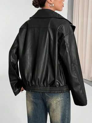 black moto jacket with pocketed and long sleeve