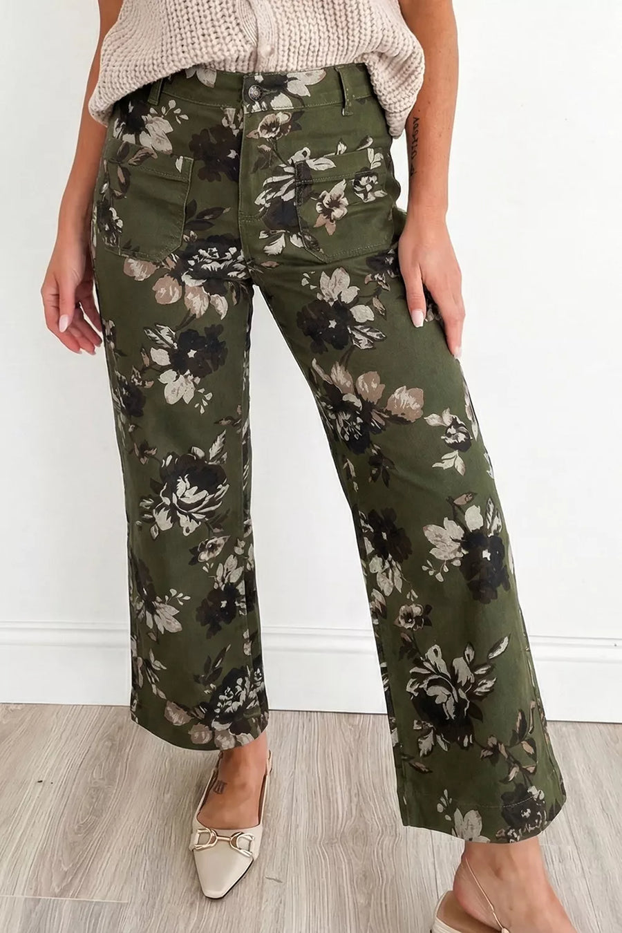 Vintage Floral Print High Waist Wide Leg Jeans option 6