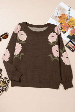 Floral Print Drop Shoulder Relaxed Sweater option 7