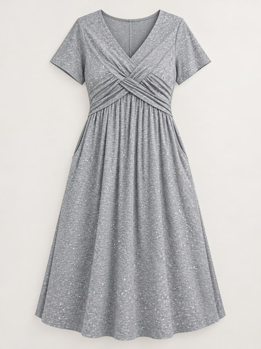 midi dress in Pink-Print with polka dot and twisted