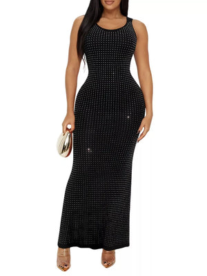 bodycon dress in black featuring rhinestone and fitted fit