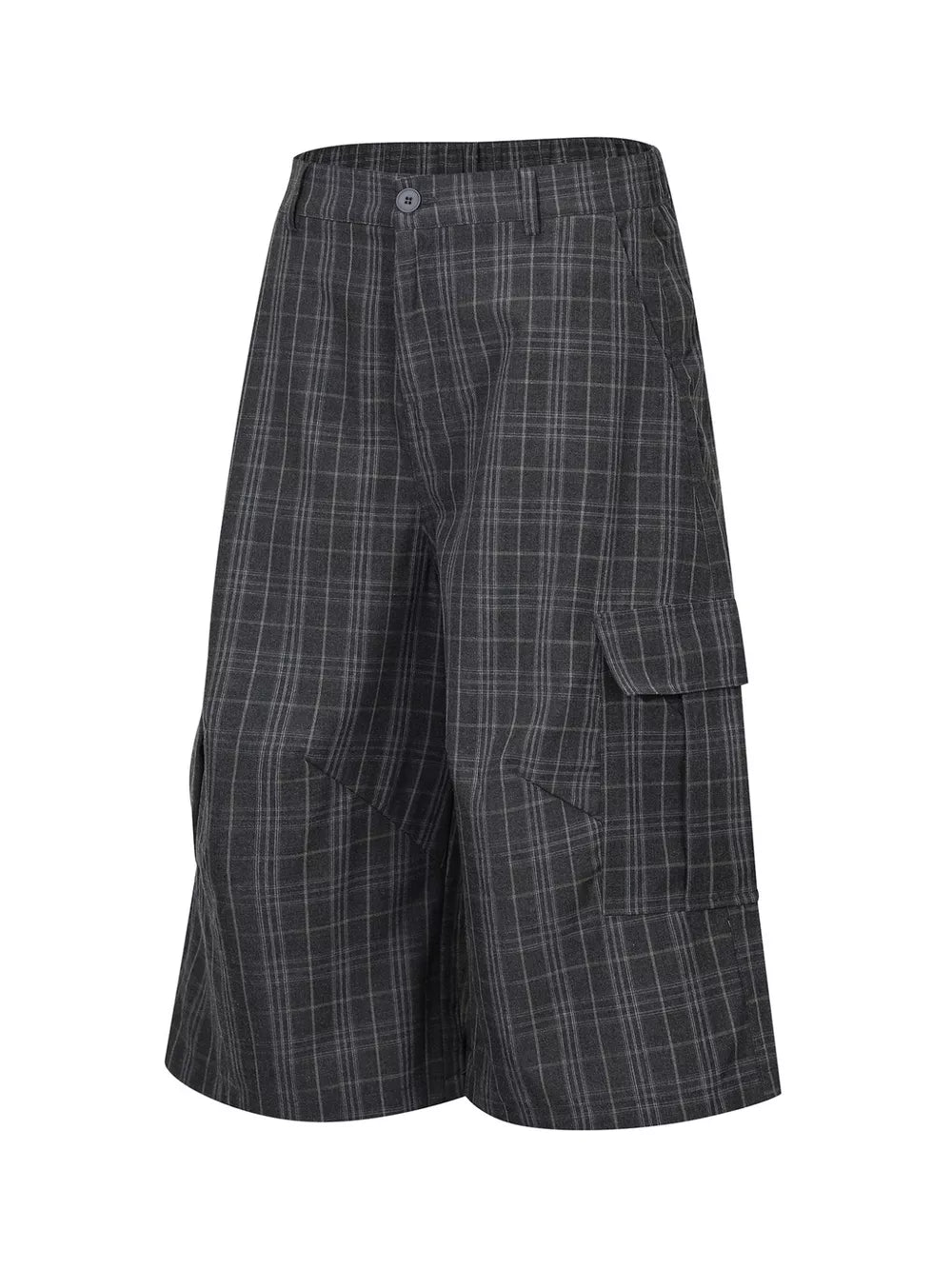 light gray capris featuring pocketed and plaid