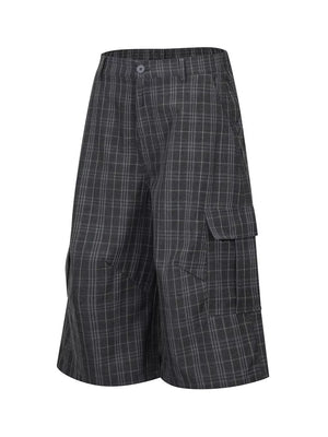 light gray capris featuring pocketed and plaid