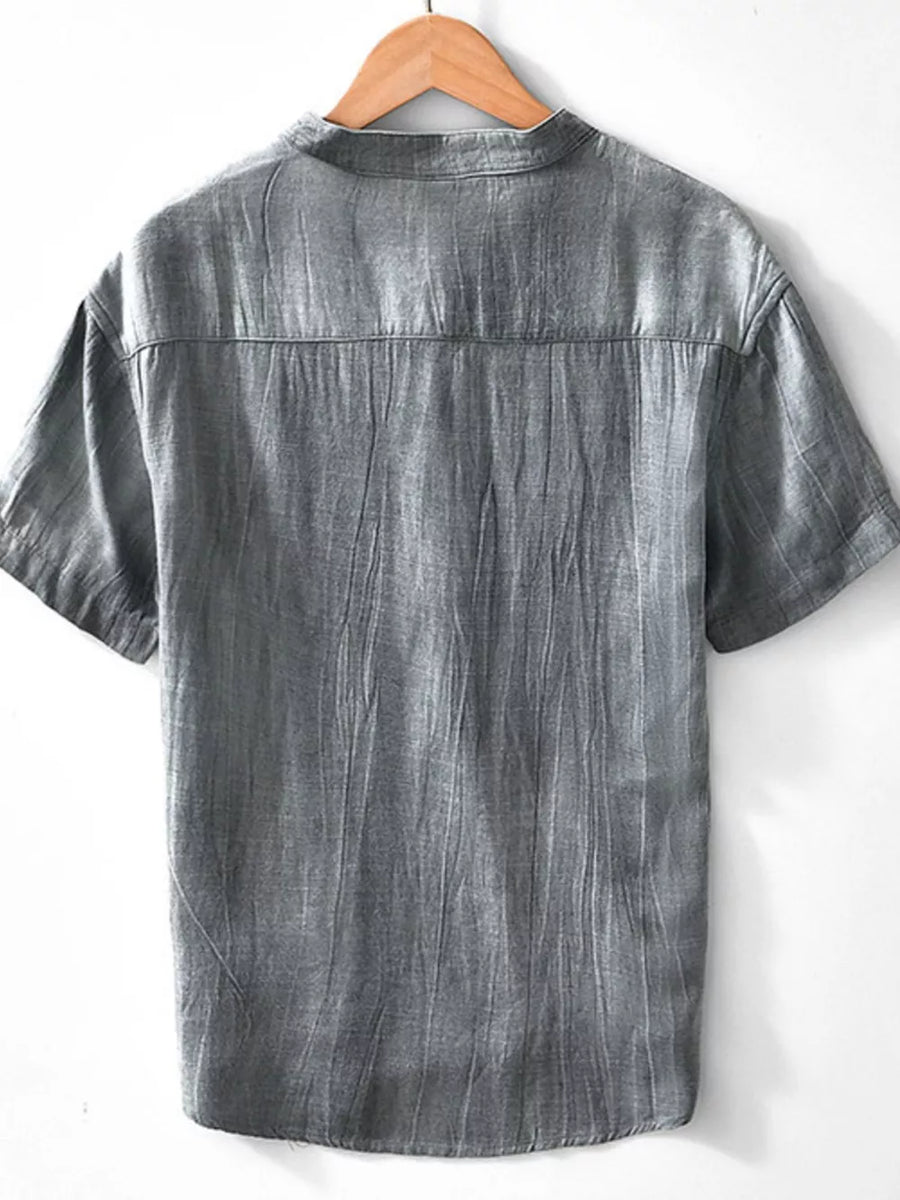 Blue Men's Plus Size Button Detail Short Sleeve Shirt