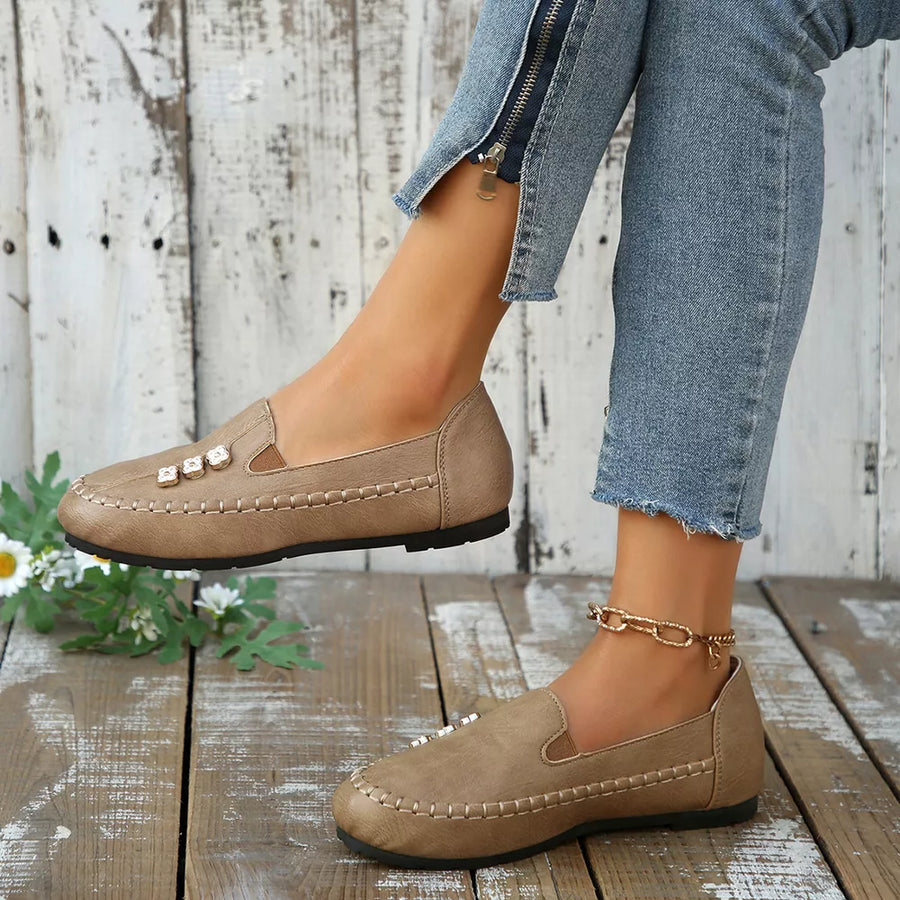 Round Toe Slip-ons in navy blue with round toe