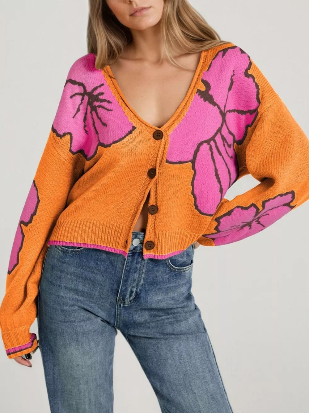 bohemian cardigan in Brown with v-neck