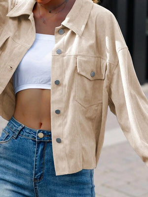 100% polyester Care instructions: Machine wash cold shacket in Light Brown with relaxed silhouette