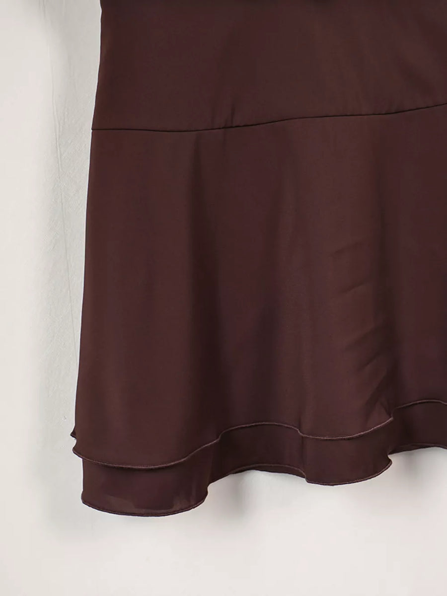 dark brown A-line mini dress with halter