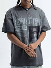 Gray oversized cotton t-shirt with vintage graphic print and crew neck.