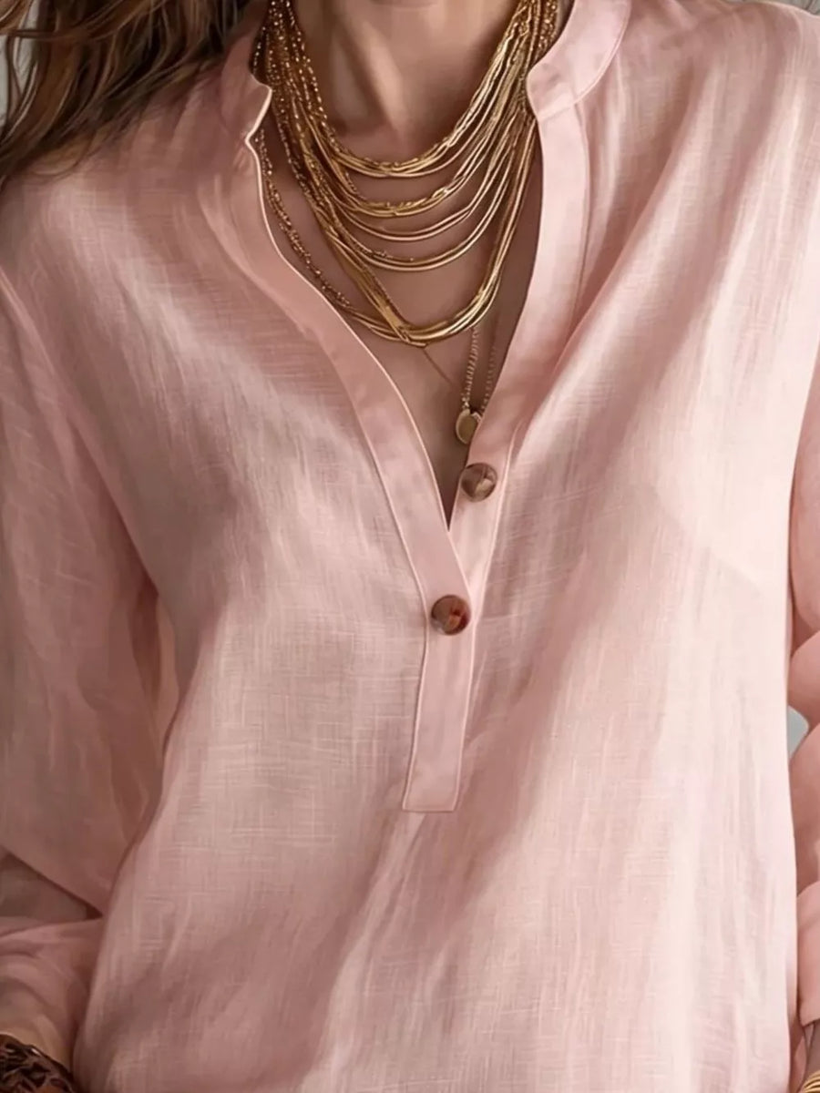 100% polyester Care instructions: Machine wash cold blouse in Blush Pink with relaxed silhouette