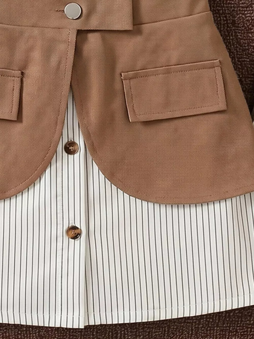 Children's Striped Shirt Dress With Belly Band in Khaki